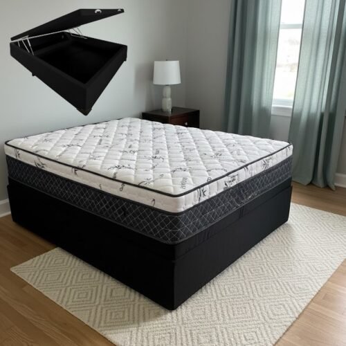 Colchão Casal Prime Light 30 cm D28 Molas Ensacadas + Base Baú Corino Preto – ORTHOPRIME + BIOSTAR