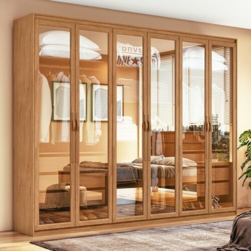 Guarda-Roupa 6 Portas Suavitá Glass 2,70 m Amêndoa Clean - LOPAS
