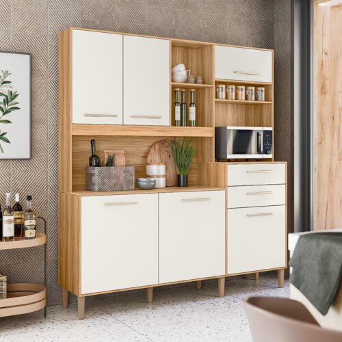 Kit Cozinha Salsa 1,80 m Freijó/Off White Cristal - NICIOLI