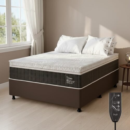 Colchão Casal Massageador Titan/Thor 34 cm D28 Molas Ensacadas + Base Box Simples Corino Marrom – VIERO + BIOSTAR