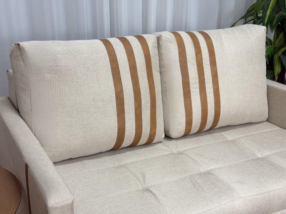 Sofa Cama Dominic 1.40m - Bege Linho/Marrom Courino - Imagem 9