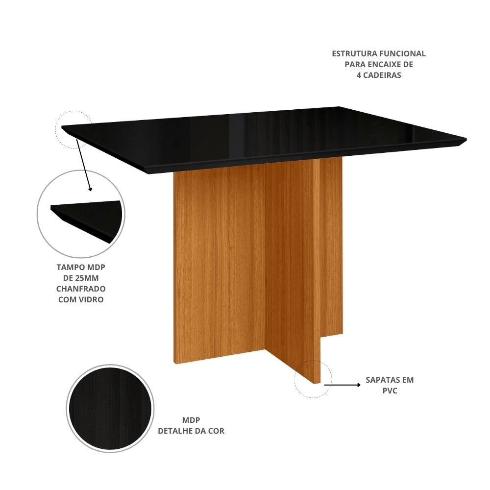 Mesa de Jantar Helo 1.60x0.90 - Freijó/Preto - Imagem 3