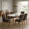 Mesa Capri 160 (C/Vidro) Cinamomo/Off White com 4 Cadeiras Las Vegas Veludo Marrom 17 – MÓVEIS VALVERDE + OURO DECOR