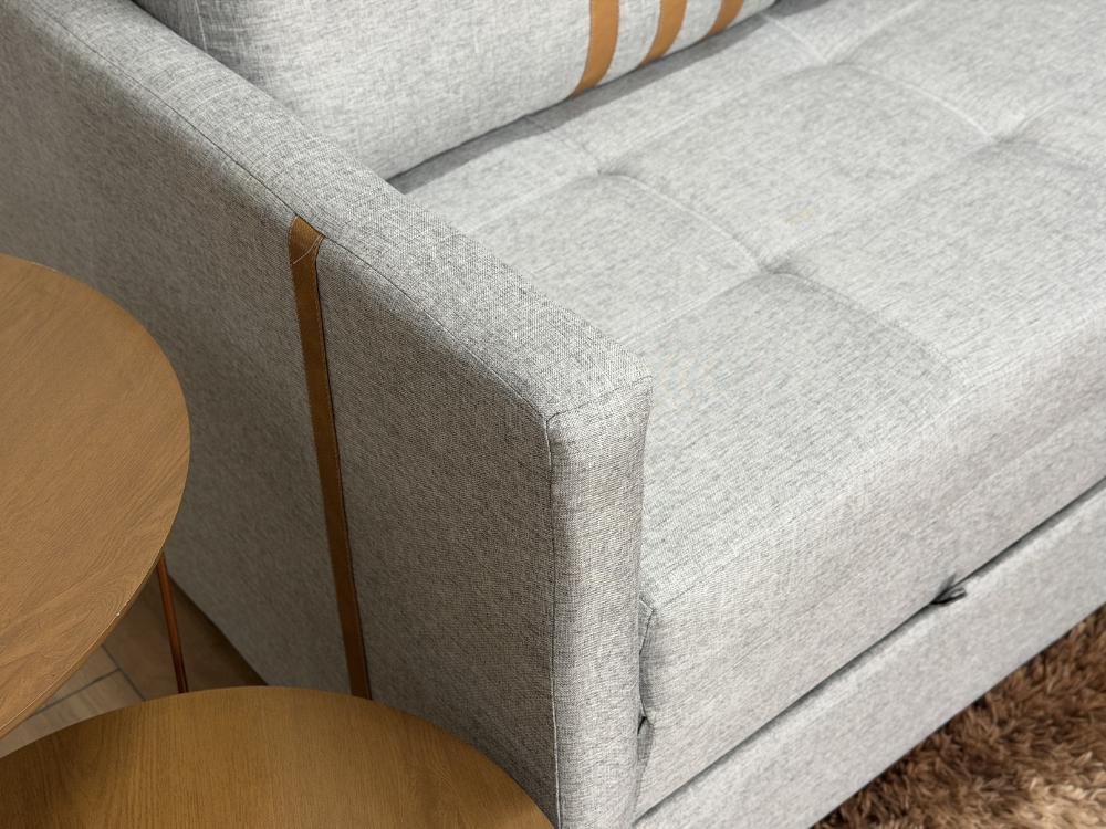 Sofa Cama Dominic 1.40m - Cinza Linho/Marrom Courino - Imagem 7