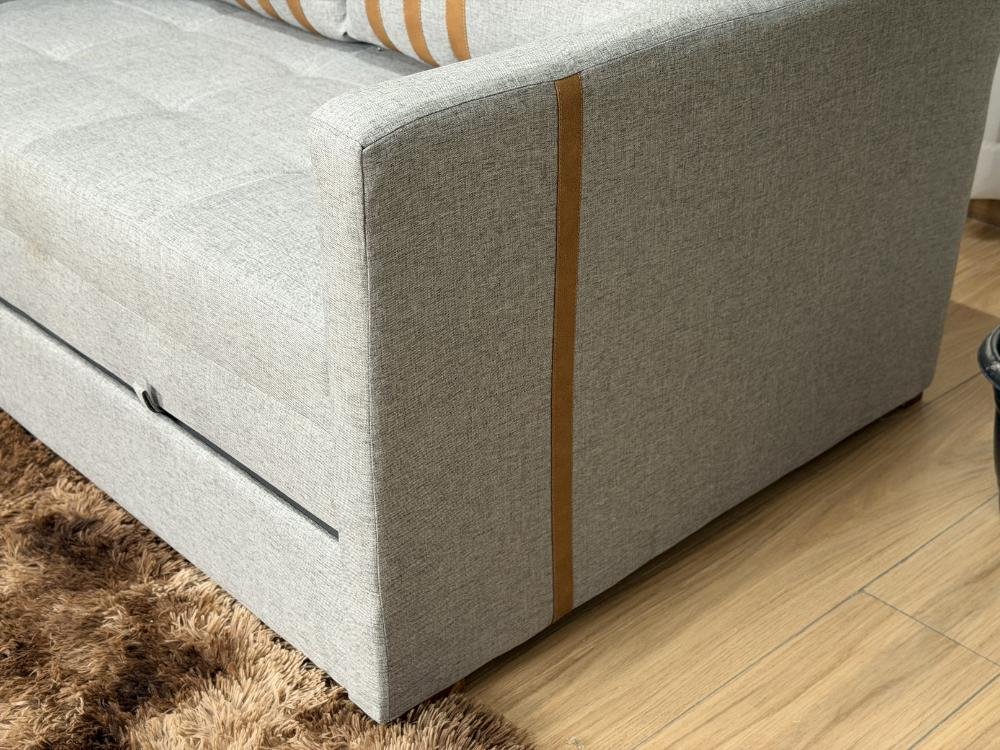 Sofa Cama Dominic 1.40m - Cinza Linho/Marrom Courino - Imagem 4