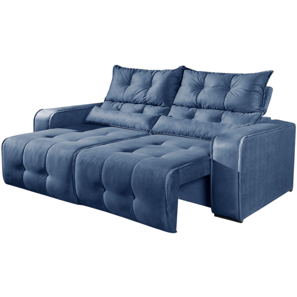 Sofá Retrátil e Reclinável Premier/Minas 2,00 m Veludo Azul 510 - DECORAR ESTOFADOS - Imagem 2