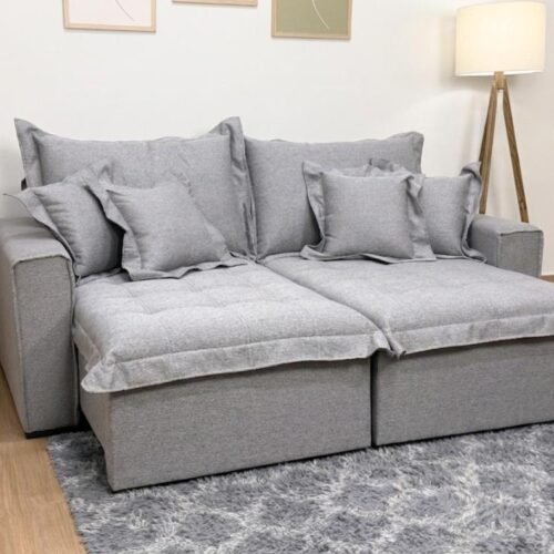 Sofá Cama Retrátil Reclinável Bolt 2.20m Mod.90 - Cinza Linho