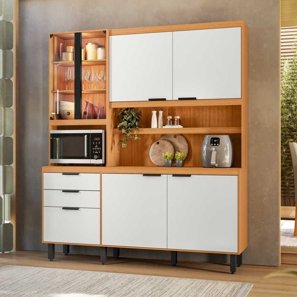Armário de Cozinha Murano c/Led 1.80m - Freijó Ripado/ Off White - Imagem 2