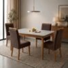 Mesa Atos 100 (Tampo 18 mm) Mel/Off White com 4 Cadeiras Las Vegas Veludo Marrom 17 – VIEIRA DECOR + OURO DECOR