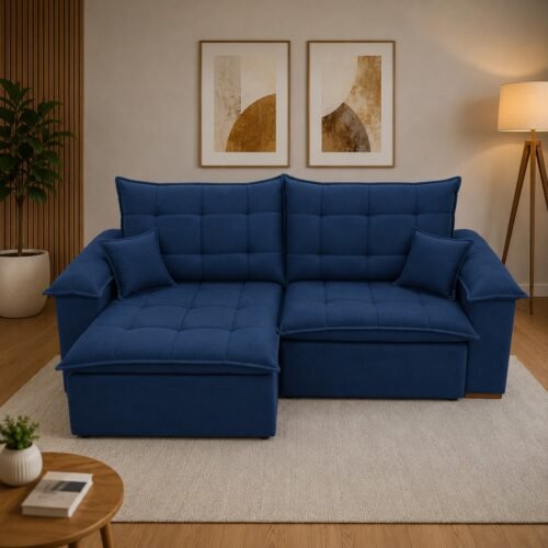 Sofá Retrátil e Reclinável Níger 2,50 m Veludo Azul B024 - TREVO ESTOFADOS
