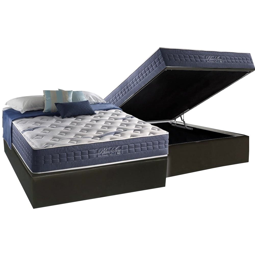 Colchão Casal Blue Sea 31 cm D28 Molas Ensacadas + Base Baú Corino Preto – ANJOS + ALTO NÍVEL - Imagem 2