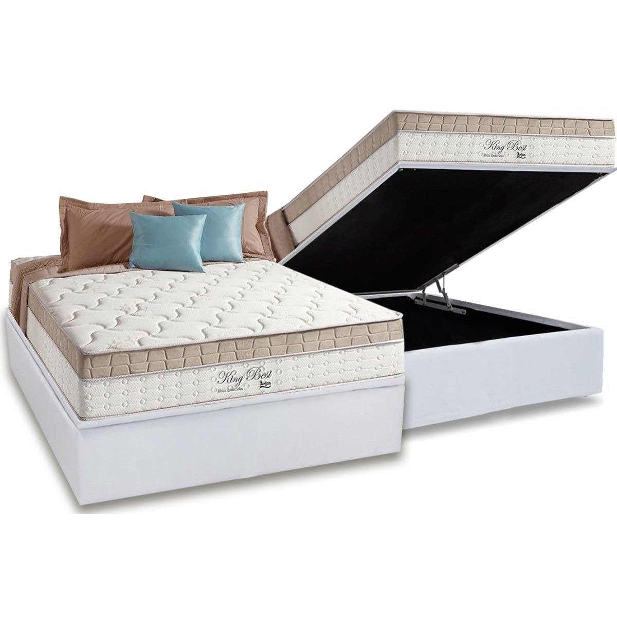 Colchão Casal King Best 28 cm D28 Molas Ensacadas + Base Baú Corino Branco – ANJOS + BIOSTAR - Imagem 2