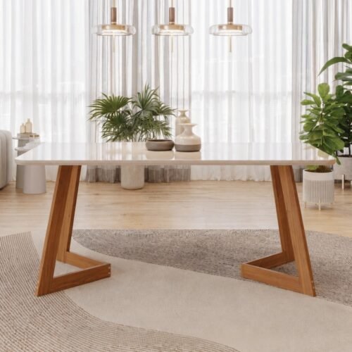 Mesa Caju 180 (C/Vidro) Madeira/Off White - CIMOL
