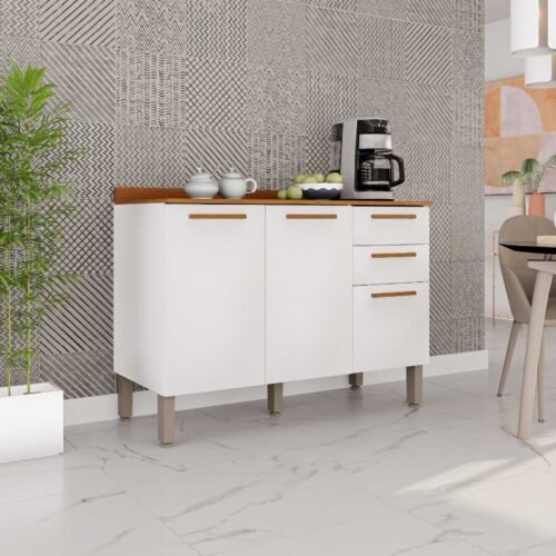 Balcão de Cozinha New Valência 1,20m - Branco/Cinamomo