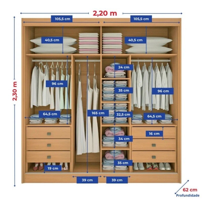 Guarda-roupa Casal 2 Portas Titanium Ripado MDF Cinamomo/Off White Larg. 2.20m D Doro - Imagem 6