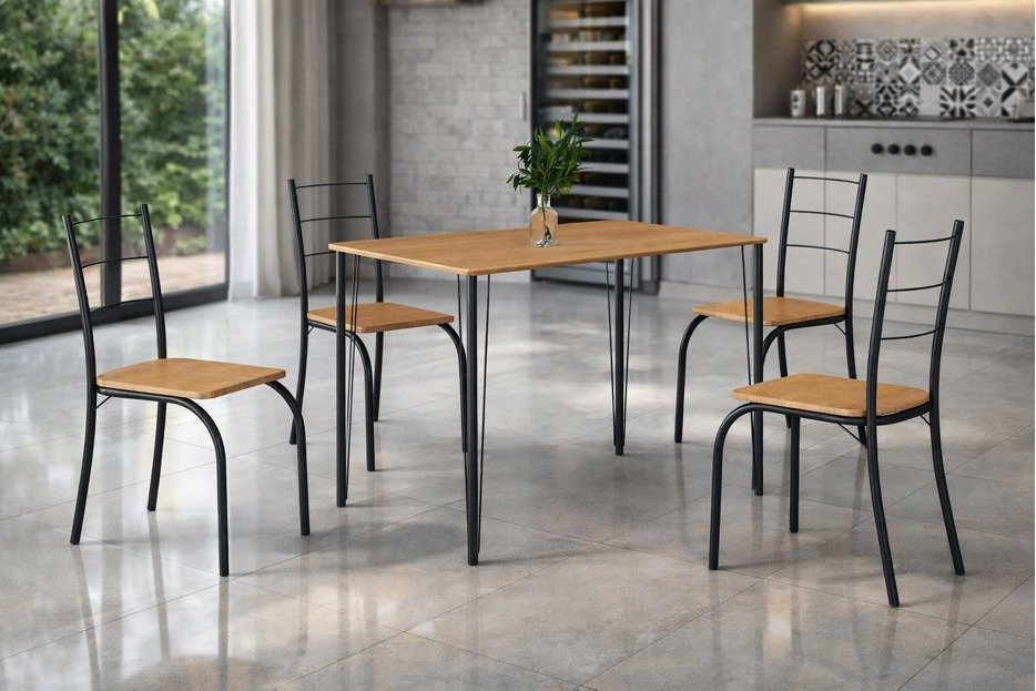 Mesa Tubular Espanha + Cadeiras Belize 0.88x0.55m - Cinamomo/Preto