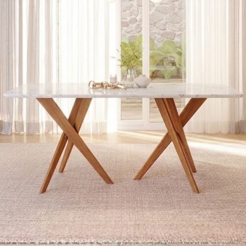 Mesa Cacau 180 (C/Vidro) Madeira/Off White - CIMOL