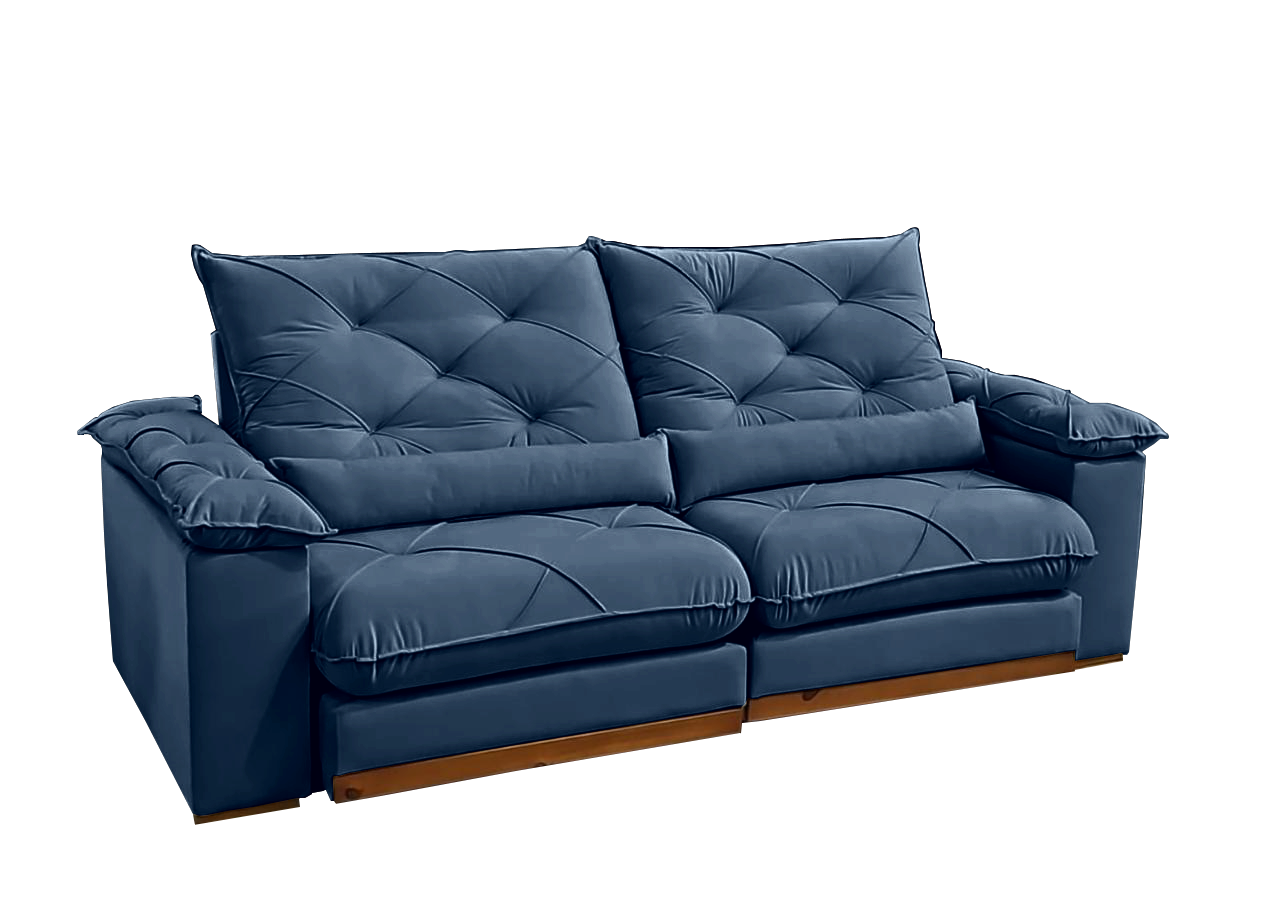 Sofá Retrátil e Reclinável Gran Paladium (Pillow) 2,50 m Veludo Azul - IMPÉRIO DECOR - Imagem 2