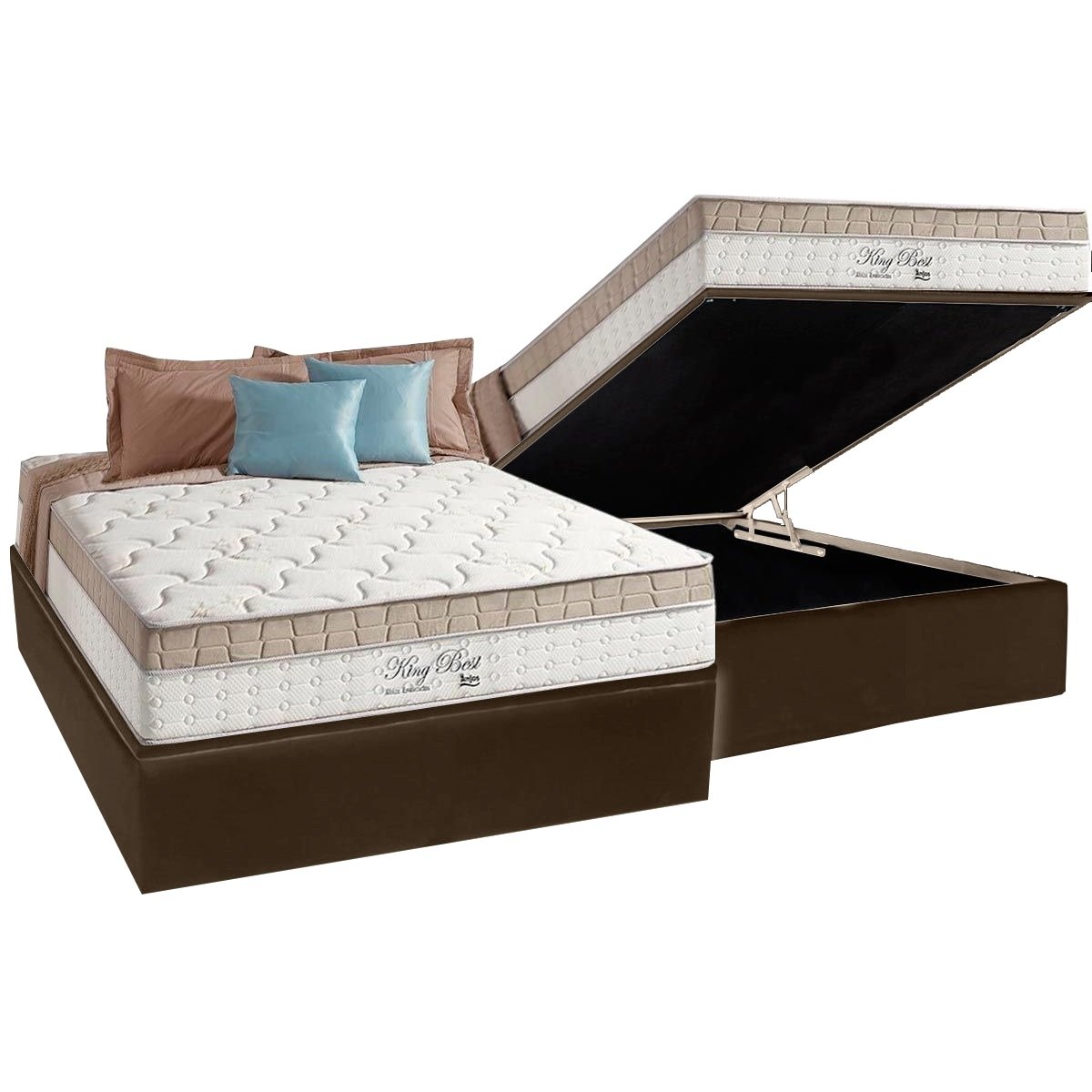Colchão Casal King Best 28 cm D28 Molas Ensacadas + Base Baú Corino Marrom – ANJOS + BIOSTAR - Imagem 2
