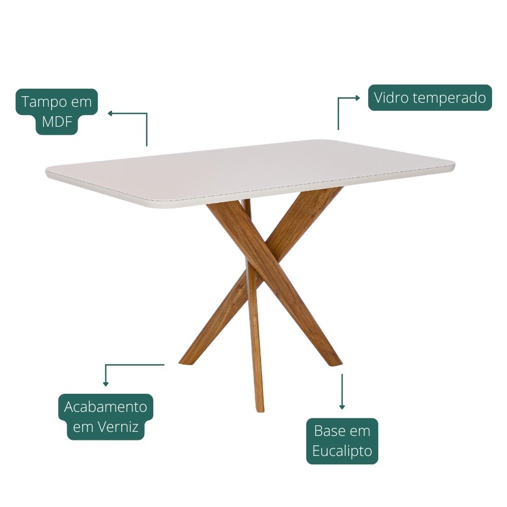 Mesa Cacau 130 (C/Vidro) Madeira/Off White - CIMOL - Imagem 3