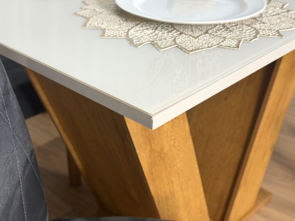 Mesa de Jantar Classic 1.20x0.80 Com 4 Cadeiras Isa - Cinamomo/Off White/Cinza - Imagem 4