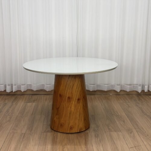 Mesa de Jantar Paris Circular c/Vidro 1.10x1.10 - Cinamomo/Off White