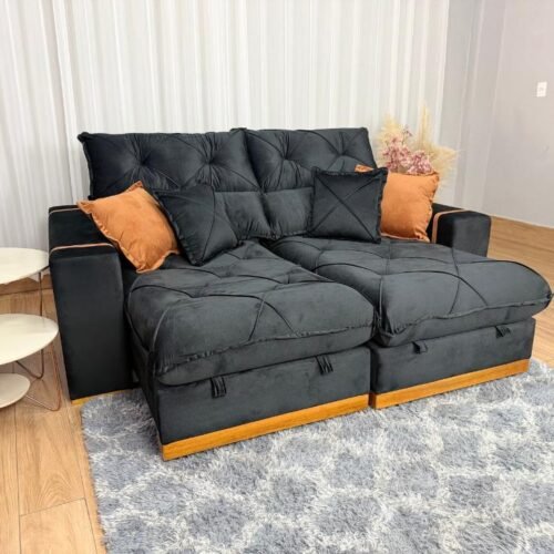 Sofá Retrátil Reclinável Pleno 2.30m - Preto Veludo