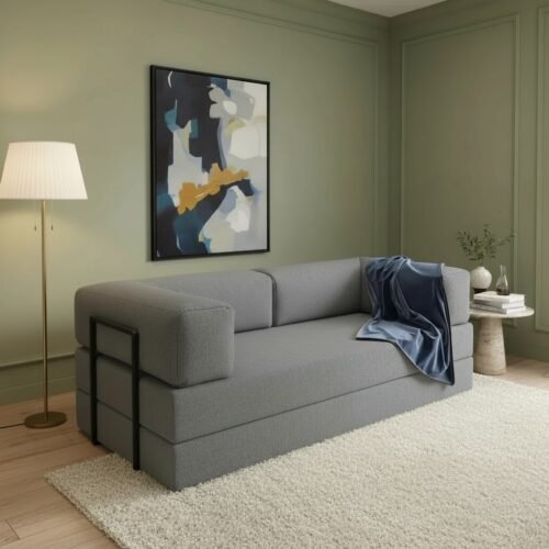 Sofá Cama Itália na Caixa c/ Espuma D33 Expansiva - Cinza Boucle