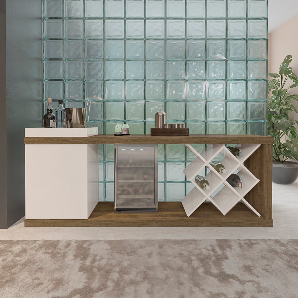 Rack Bar até 60" Madrid Pinho/Off White - ARTELY