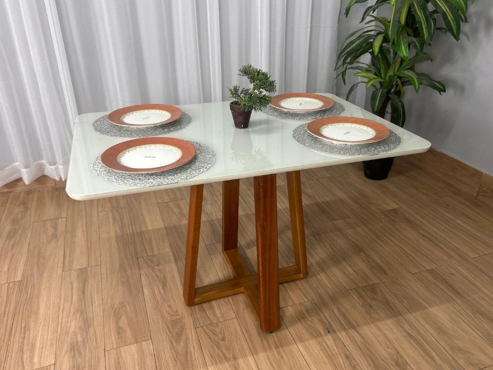 Mesa de Jantar Bali 90x90 Com 4 Cadeiras Isa - Cinamomo/Off White/Cinza Veludo - Imagem 2