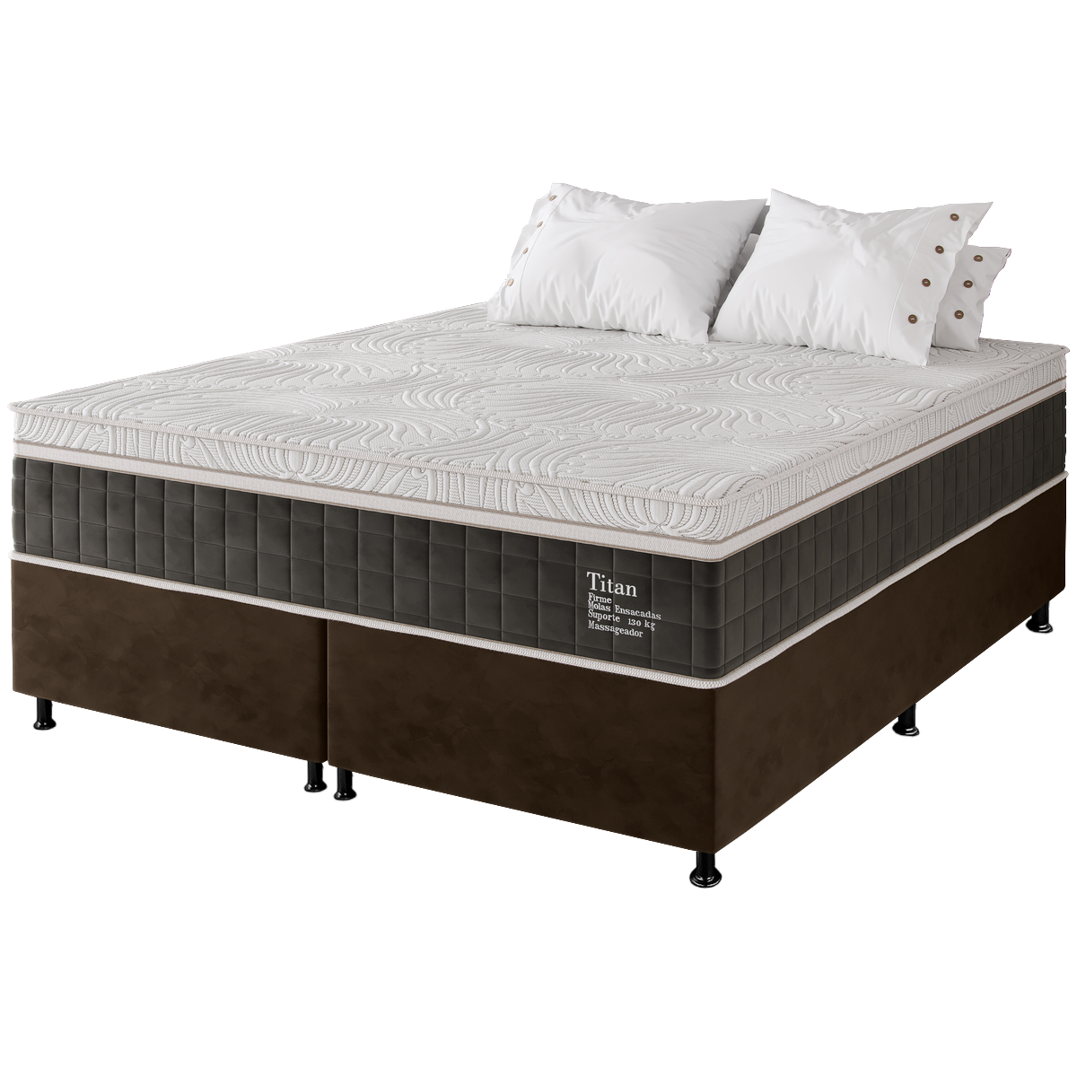 Colchão Queen Massageador Titan/Thor 34 cm D28 Molas Ensacadas + Base Box Simples Corino Marrom – VIERO + BIOSTAR - Imagem 5
