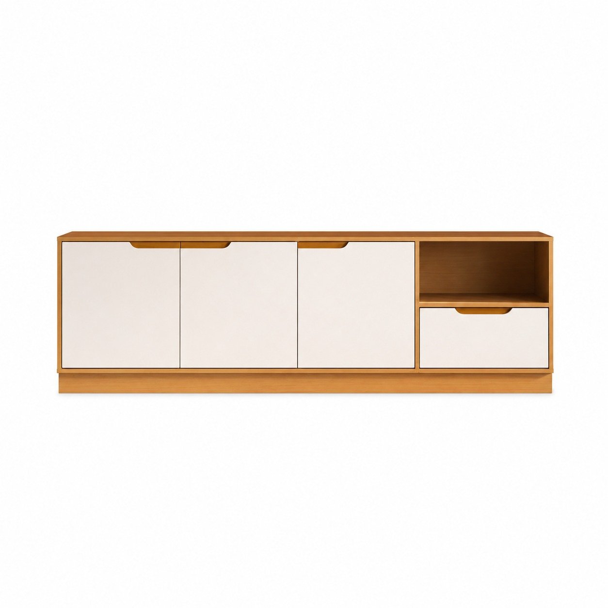 Torre Modular c/ Led Vidro reflecta + Bancada Tucumã + Painel Liso Slim c/Prateleira 55" e Led 2.16m - Nature/Off White - Imagem 4
