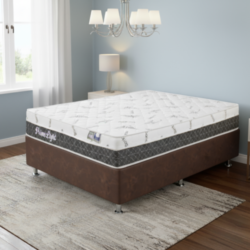 Colchão Casal Prime Light 30 cm D28 Molas Ensacadas + Base Simples Corino Marrom – ORTHOPRIME + BIOSTAR