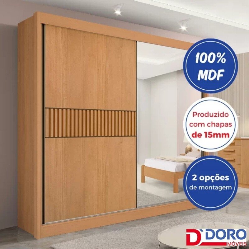 Guarda-roupa Casal 2 Portas Titanium Ripado MDF Cinamomo/Off White Larg. 2.20m D Doro - Imagem 9