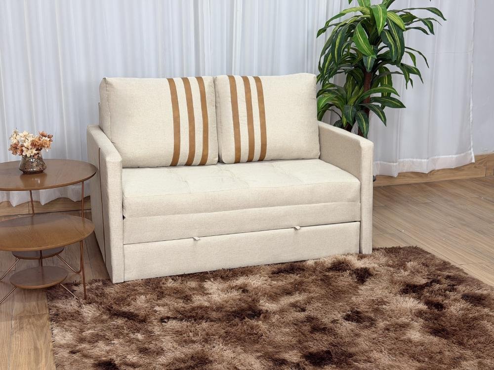 Sofa Cama Dominic 1.40m - Bege Linho/Marrom Courino - Imagem 4