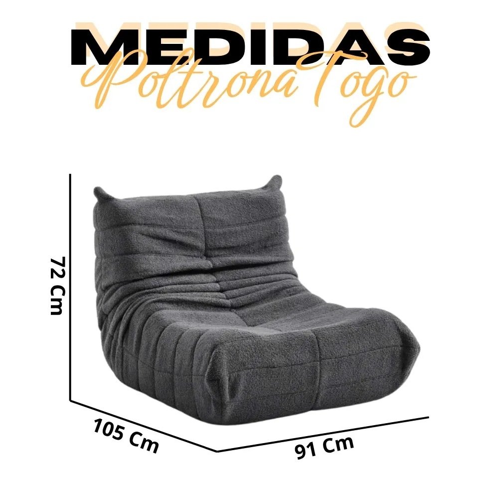 Poltrona Togo (Expansível) Bouclé Cinza Grafite 10 - PLUFF SOFÁ NA CAIXA - Imagem 4