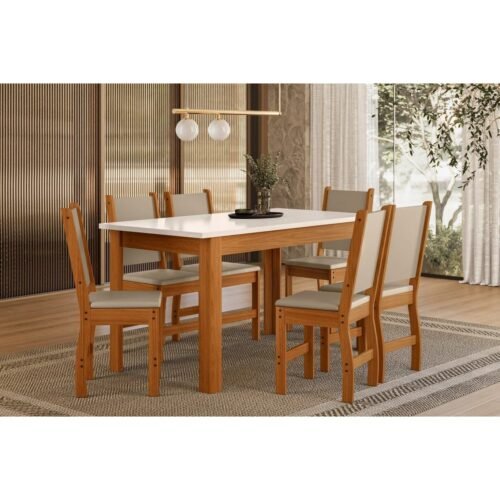 Mesa de Jantar Bellagio  Com 6 Cadeiras Clara - Freijo/Off White.