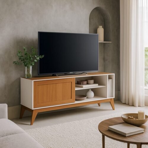 Rack Aruba 55" - Off White/Cedro