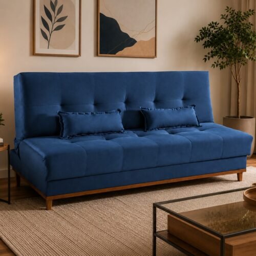 Sofá Cama Catânia 1,88 m Veludo Azul 06 - MDP ESTOFADOS