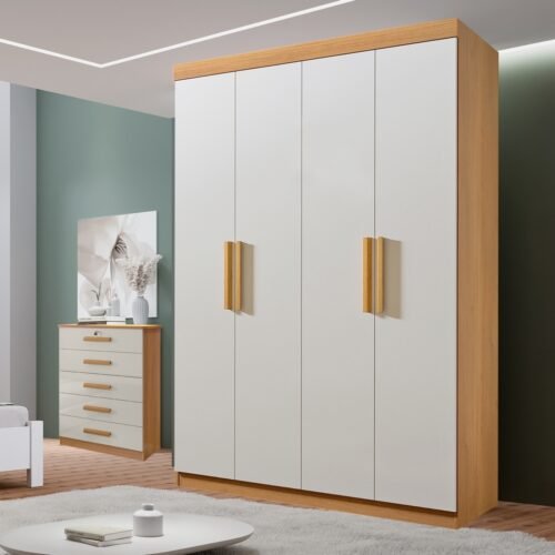 Guarda-Roupa 4 Portas Colibri + Cômoda Ipanema Cinamomo/Off White - D'DORO MÓVEIS