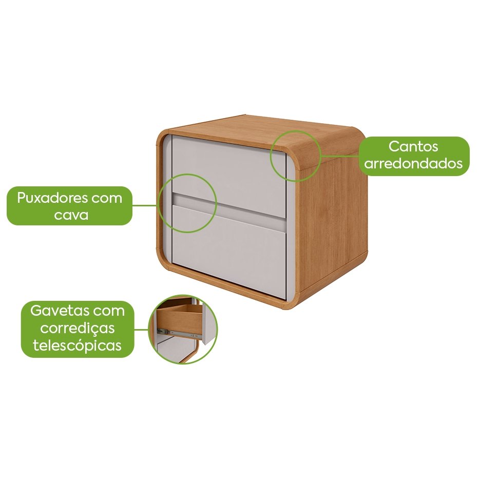 Mesa de Cabeceira Loop Amêndoa Clean/Off White - LOPAS - Imagem 2