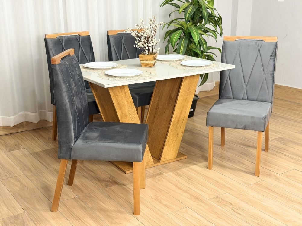 Mesa de Jantar Classic 1.20x0.80 Com 4 Cadeiras Isa - Cinamomo/Off White/Cinza - Imagem 3
