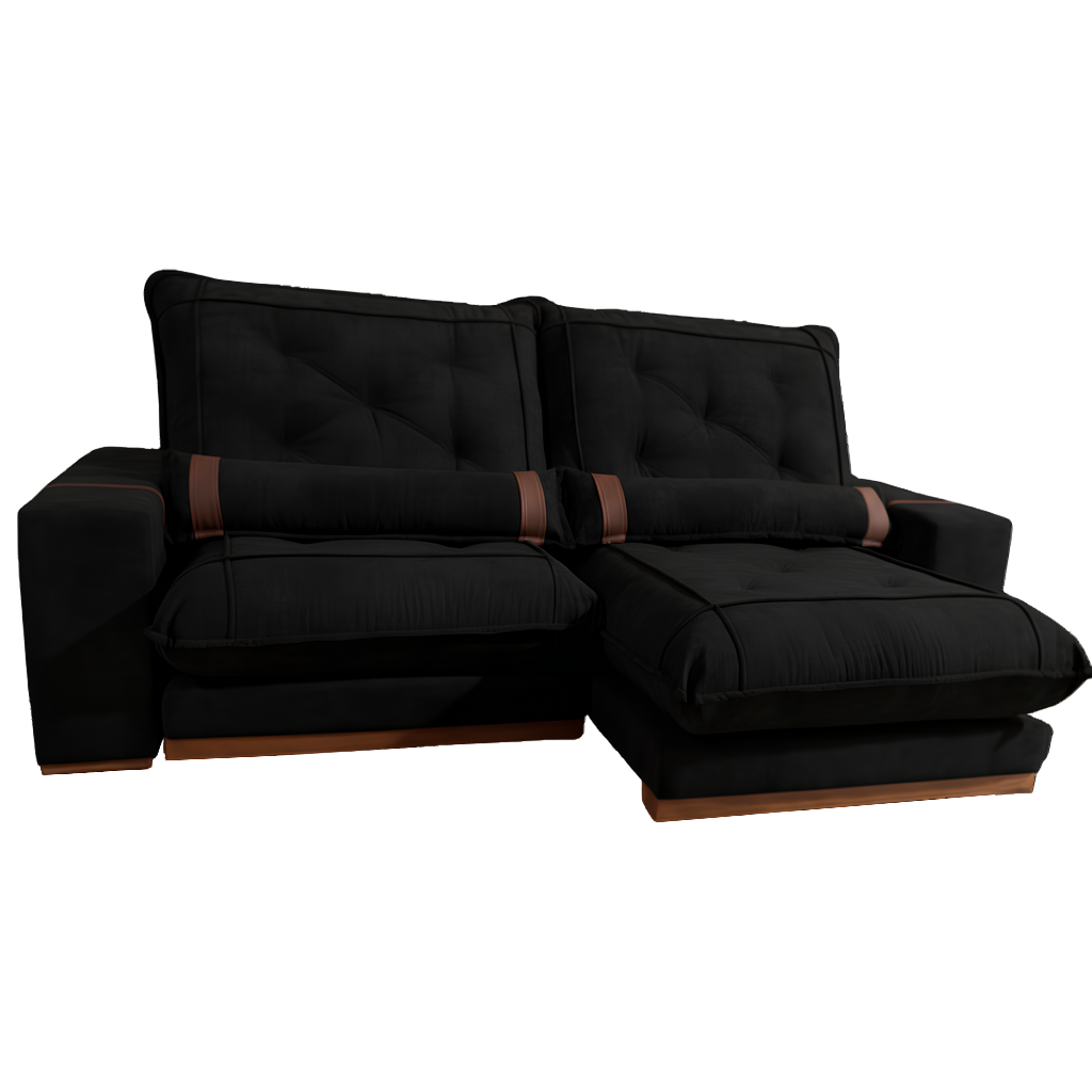 Sofa Retratil e Reclinavel Ibiza/Poseidon 2,50 m Veludo Preto 111 - ZARAT ESTOFADOS - Imagem 3