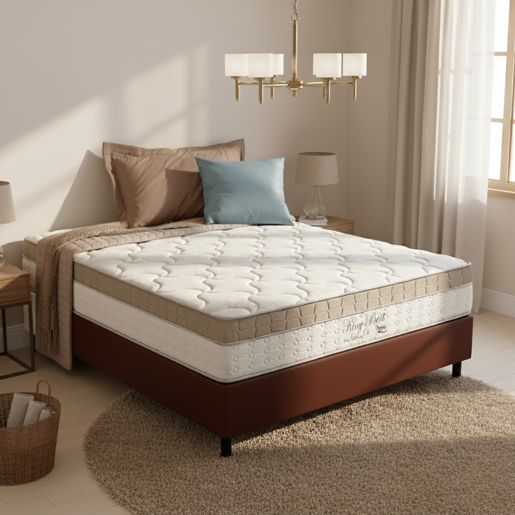Colchão Casal King Best 28 cm D28 Molas Ensacadas + Base Simples Corino Marrom – ANJOS + BIOSTAR
