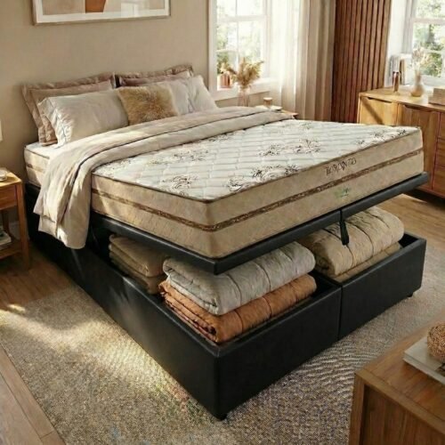 Colchão Queen Toronto 30 cm D28 Molas Ensacadas + Base Baú Corino Preto – ECOTEC + ALTO NÍVEL