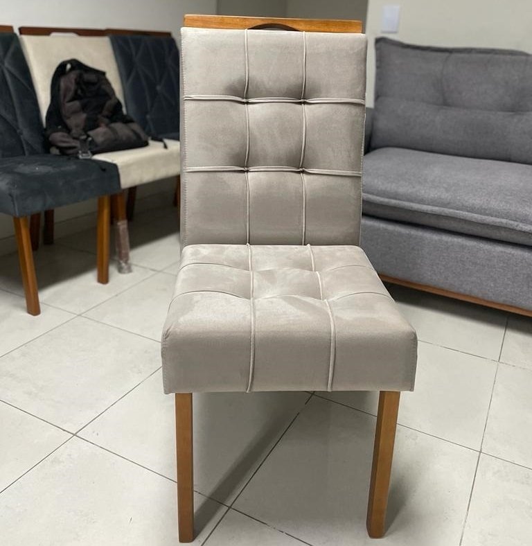 Mesa Athenas 120 Amêndoa Clean com 4 Cadeiras Sophia Veludo Bege – LOPAS + WM DECOR - Imagem 2