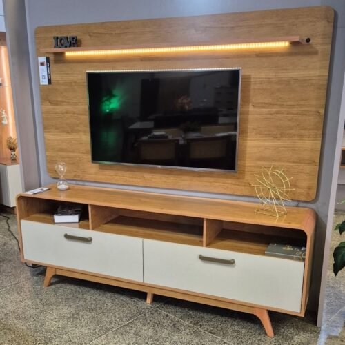 Painel até 70″ Cristal Cinamomo + Rack Cristal Cinamomo/Off White – JCM MOVELARIA