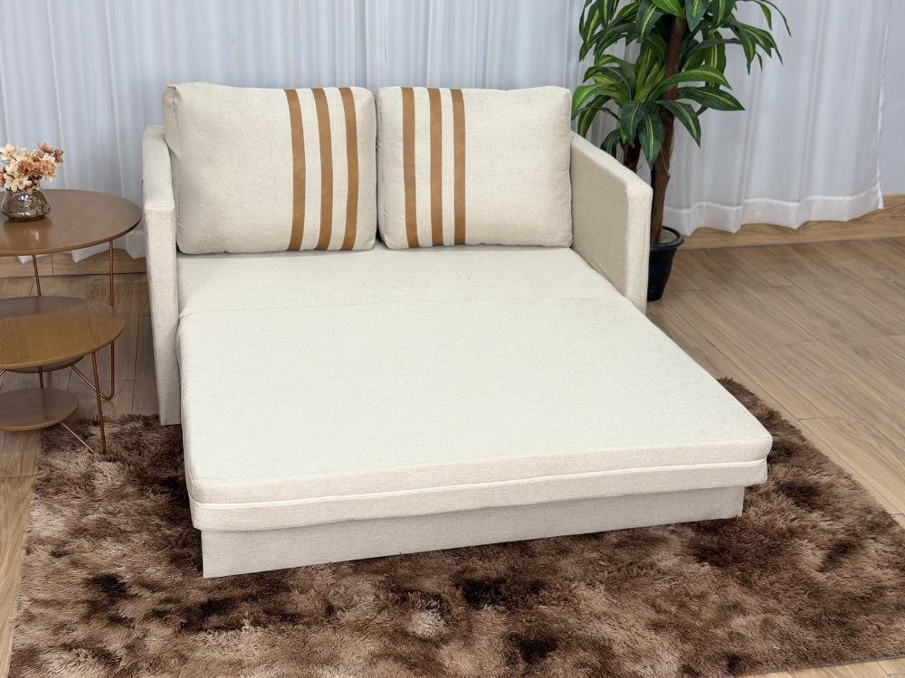 Sofa Cama Dominic 1.40m - Bege Linho/Marrom Courino - Imagem 11