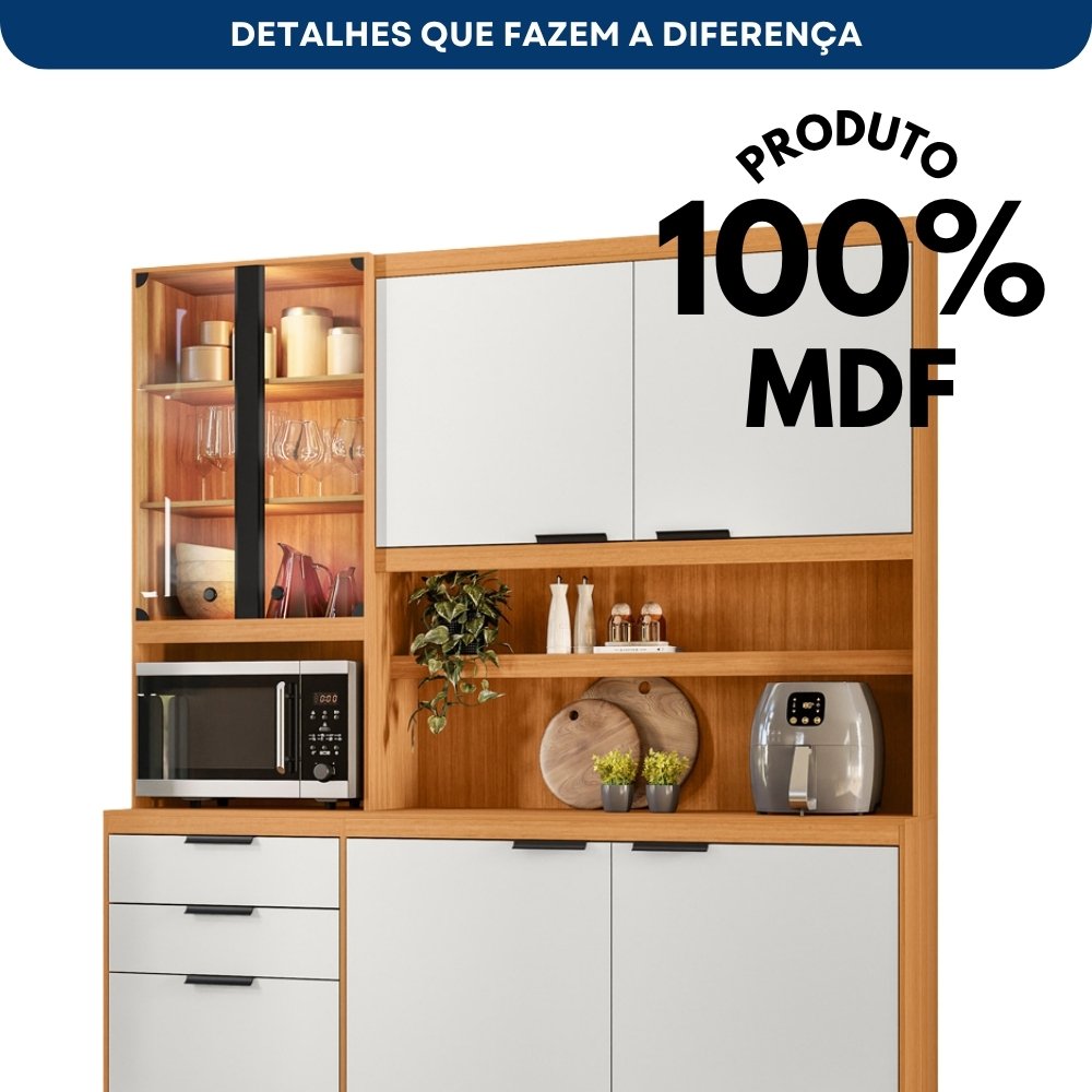 Armário de Cozinha Murano c/Led 1.80m - Freijó Ripado/ Off White - Imagem 3