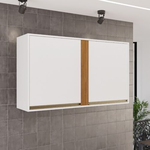Armário Aéreo 2 Portas Pérola 1,20 m Branco/Cinamomo  - SALLÊTO